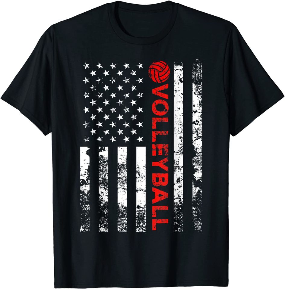 Volleyball Vintage USA American Flag T Shirt