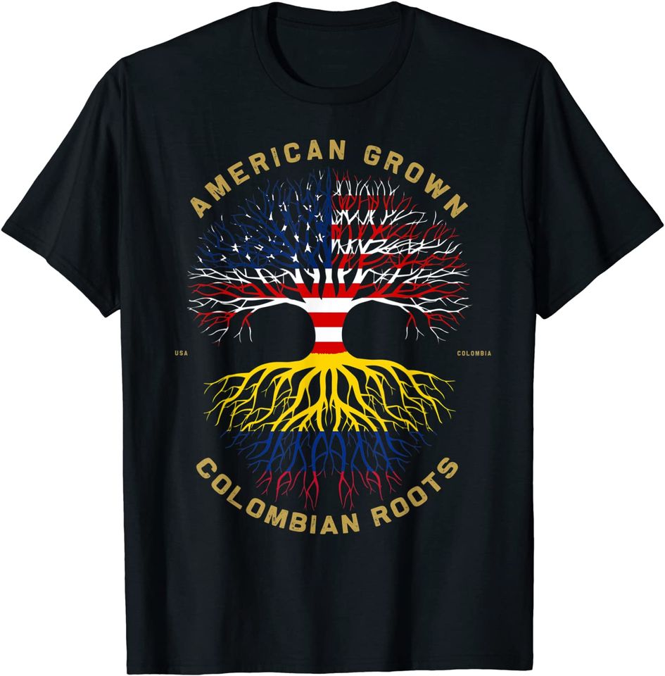 American Grown With Colombian Roots Tree USA Flag Gifts T-Shirt