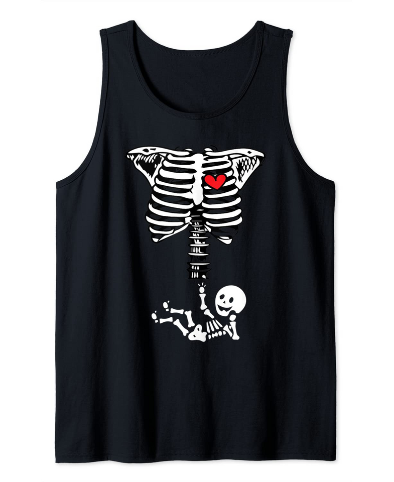Pregnant with Baby Skeleton Pregnancy Halloween Tank Top