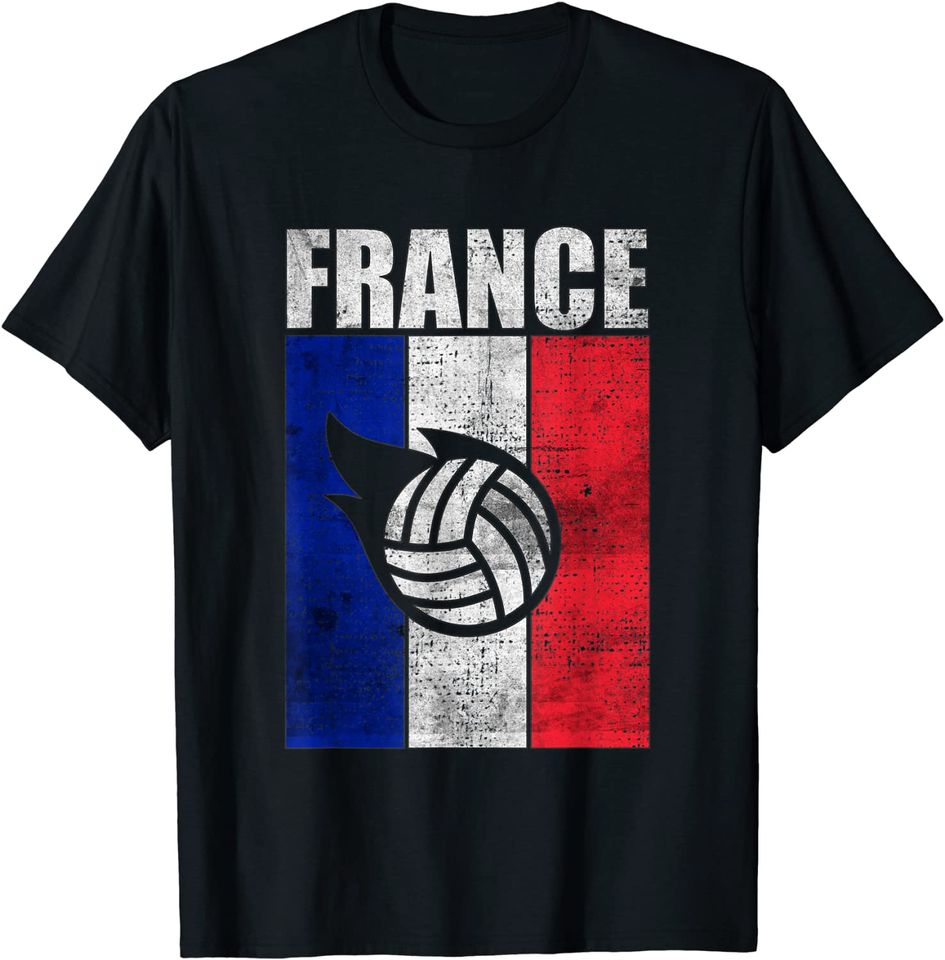 France Volleyball French Flag Retro Vintage Grunge Art T-Shirt