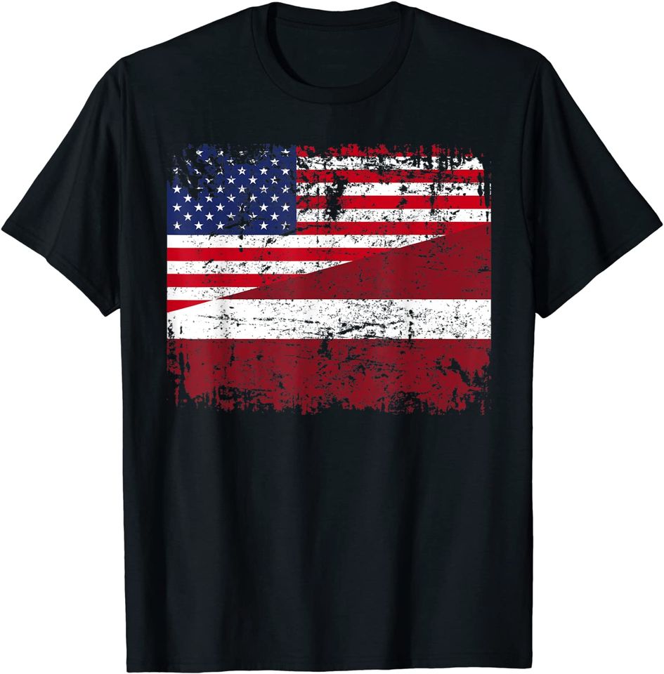 Half American Flag Latvia USA Flag T Shirt