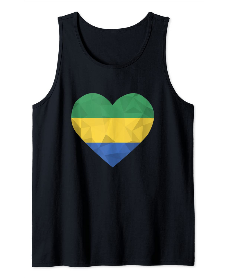I Love Gabon Flag Heart Low Poly Gabonese Travel Vacation Tank Top