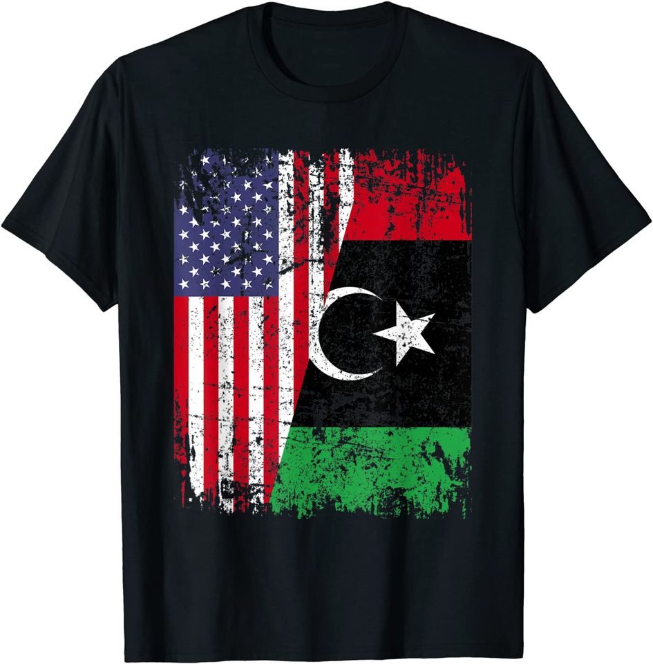 Libya Flag Half American Flag T Shirt