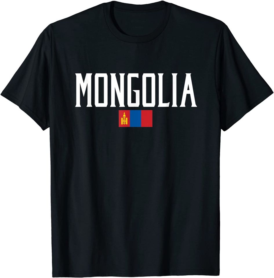Mongolia Flag Vintage White Text T-Shirt