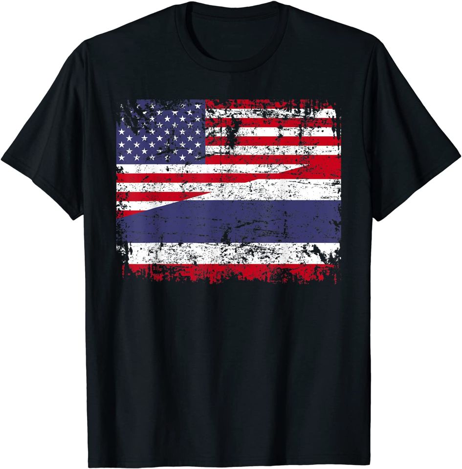 THAI ROOTS | Half American Flag | USA THAILAND FLAG T-Shirt