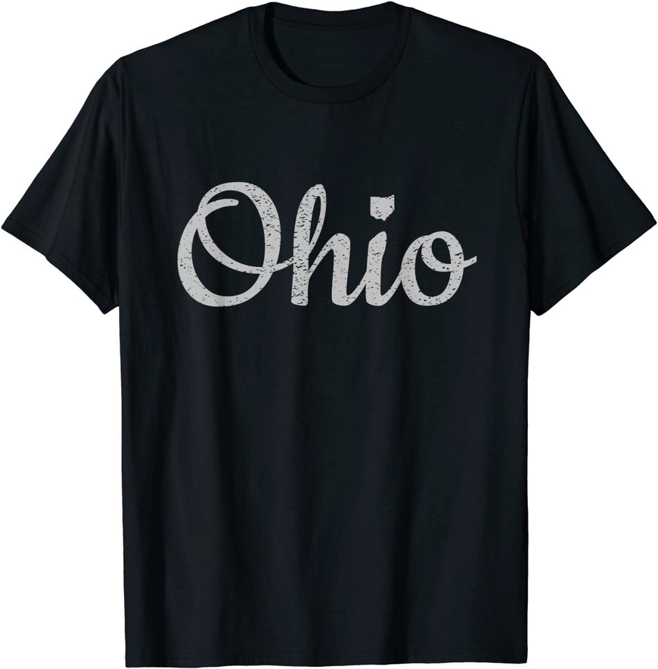 State of Ohio Pride Script Text Distressed Design T Shirt