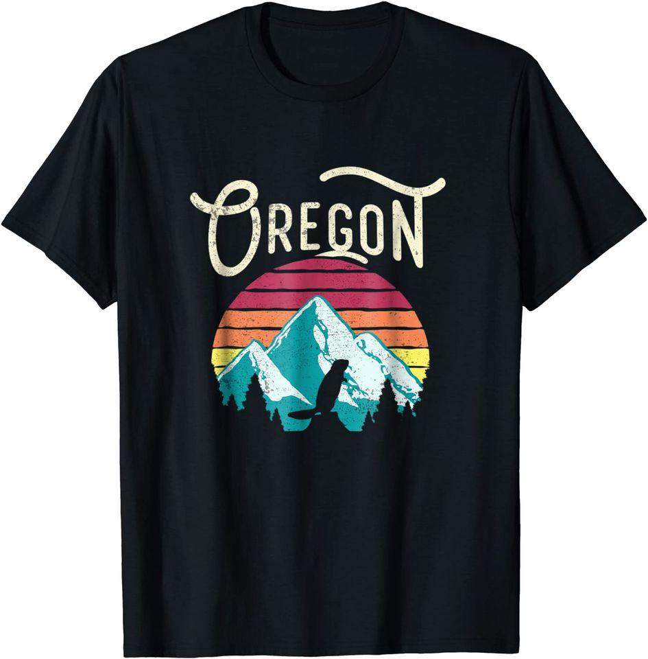 Retro Vintage Oregon OR Mountains Beaver T Shirt