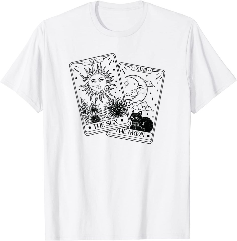 Witchy Tarot Cards Sun Moon Black White Mystical Art Design T-Shirt