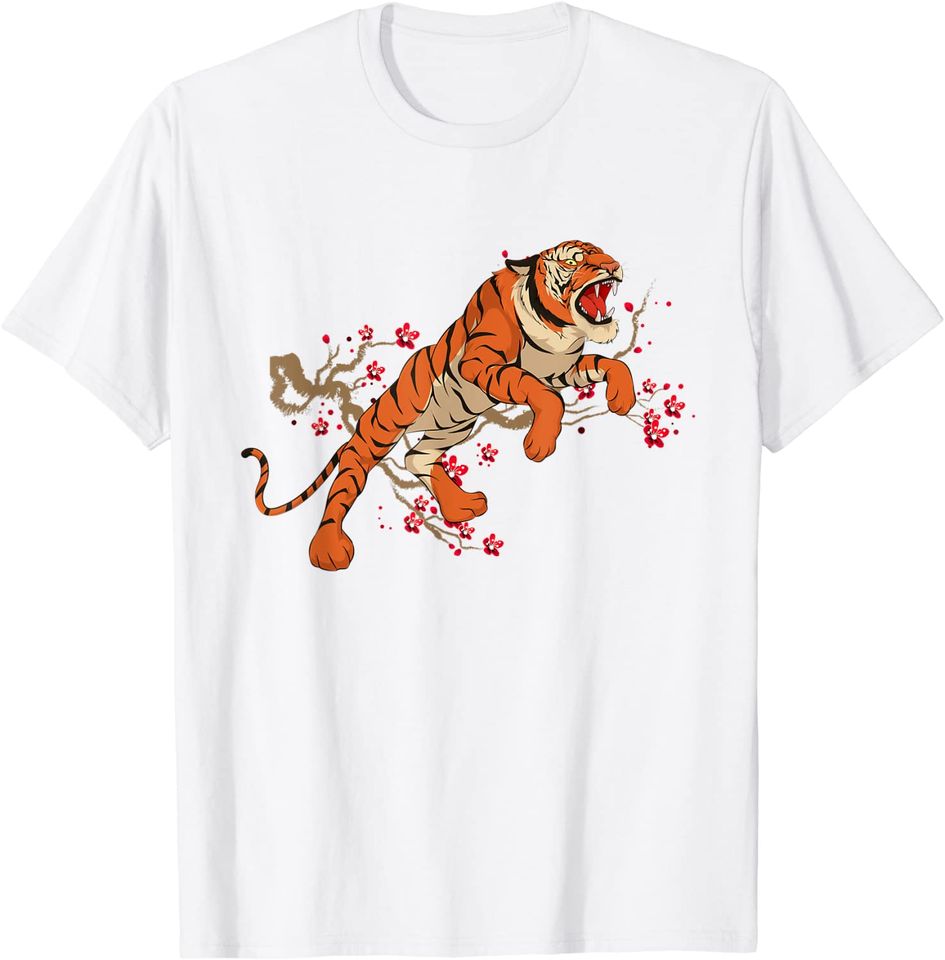 Predator Asian Wild Animal Cherry Blossom Sakura Tiger T-Shirt