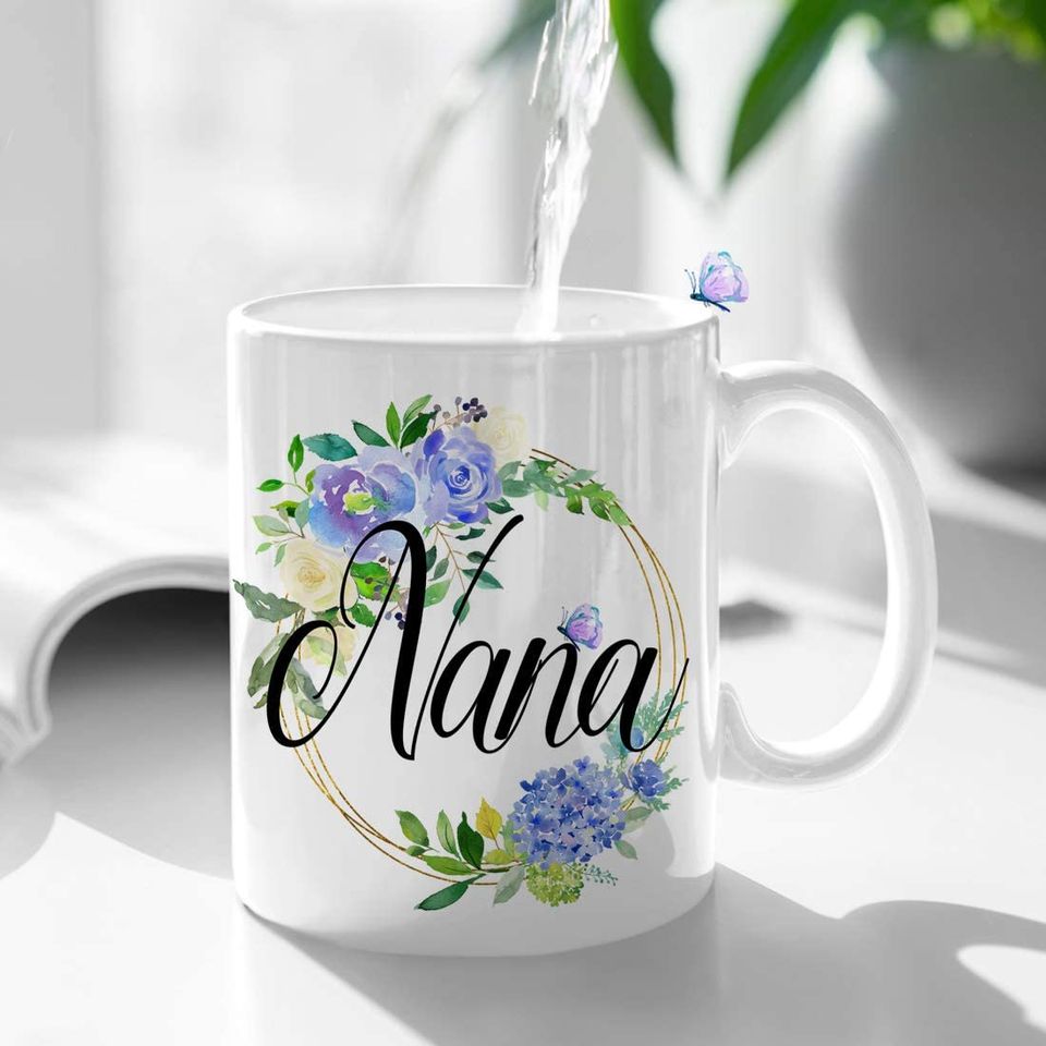 Nana Flower Novelty Coffee Mug Gift for Mother's Day, Birthday, Christmas, Thanksgiving, Best New Grandma, Mimi, Abuela, Pregnancy Announcement tea cup