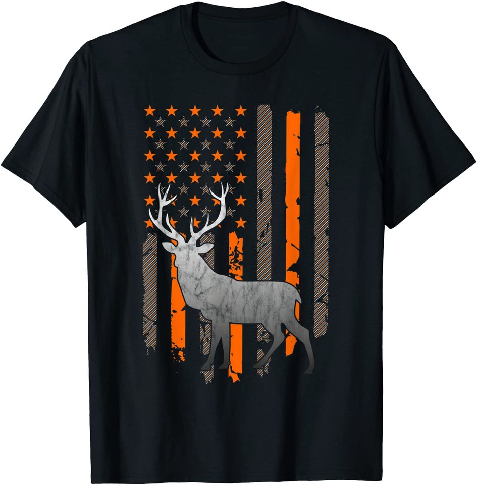 Mule Deer Hunting American Flag Tree Camouflage Deer Hunter T-Shirt