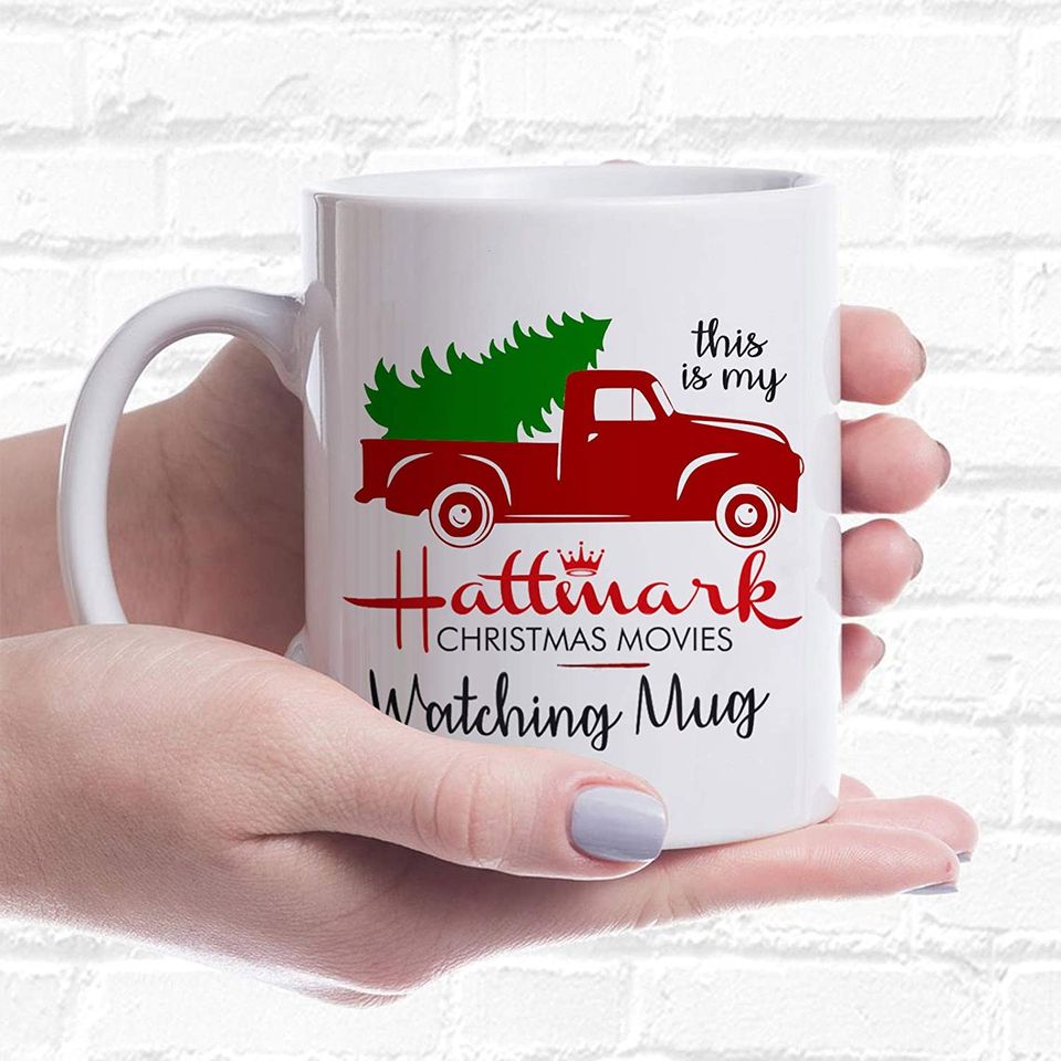 Christmas Movie Watching Mug, Red Pickup Truck Coffee Cup -Birthday Winter Holiday Gifts