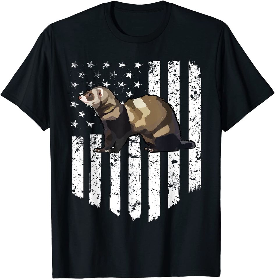 White American Flag Ferret Farm Animal T-Shirt