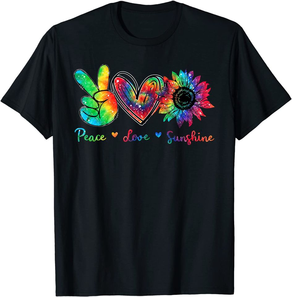 Peace Love Sunshine Sunflower Hippie Tie Dye T Shirt