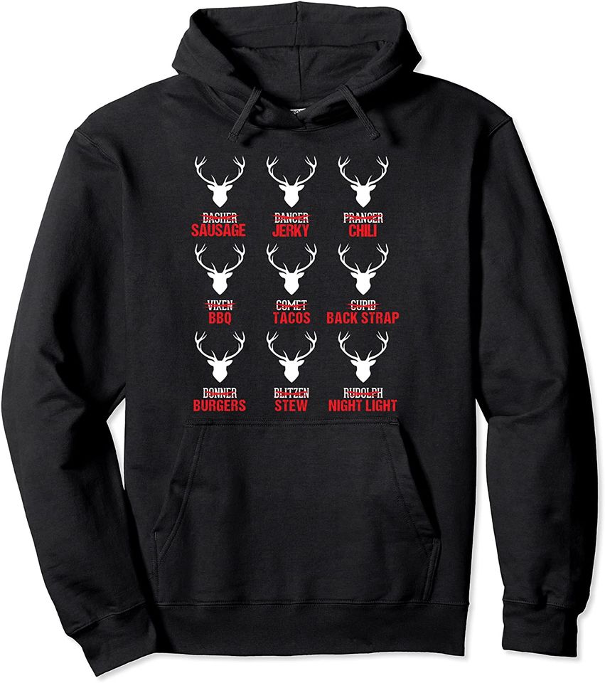 Funny Christmas Reindeer Hunter Deer Meat Hunting Gifts Pullover Hoodie