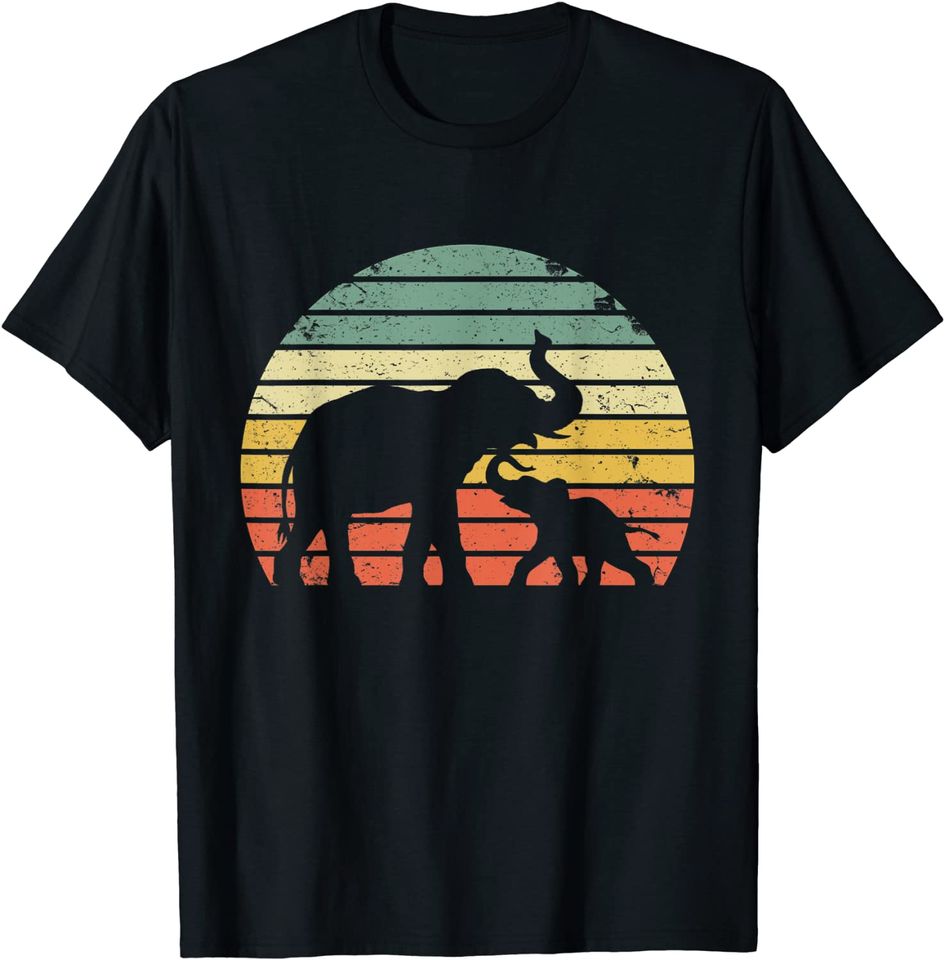 Vintage Elephant Shirt Retro Sunset Colors Silhouette T Shirt