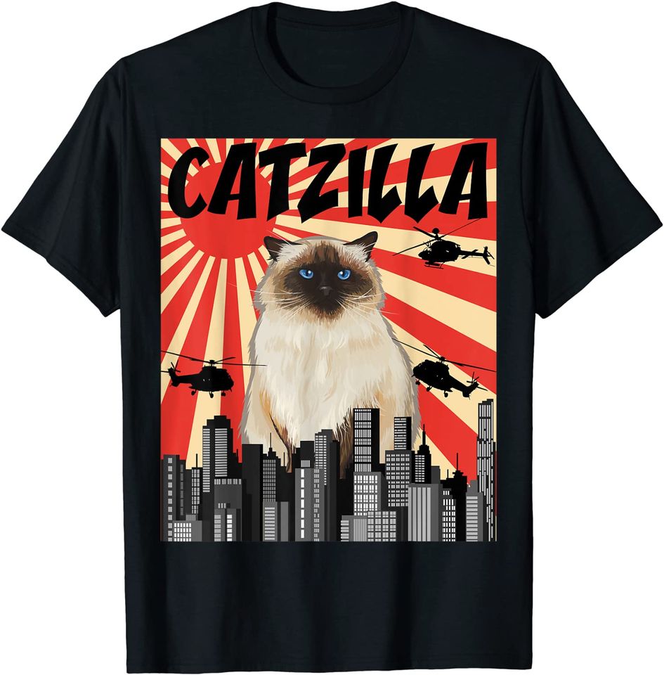 Retro Japanese Catzilla Himalayan Cat T-Shirt