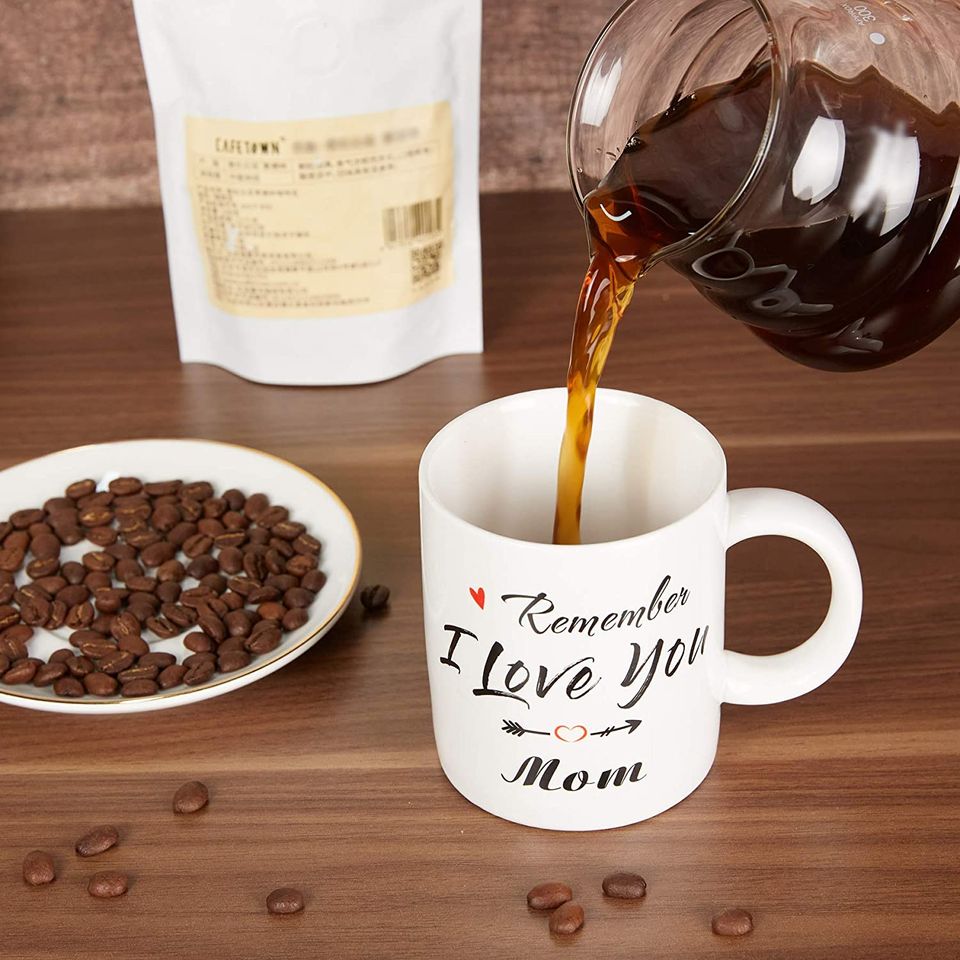 Gifts for Mom from Daughter Son, Remember I Love You Mom White Coffee Mugs for Women