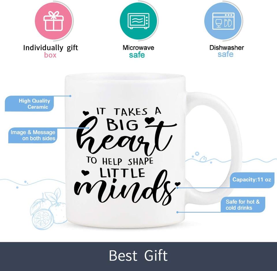 Teacher Appreciation GiftsCoffee Mug - It Takes a Big Heart to Shape Little Minds