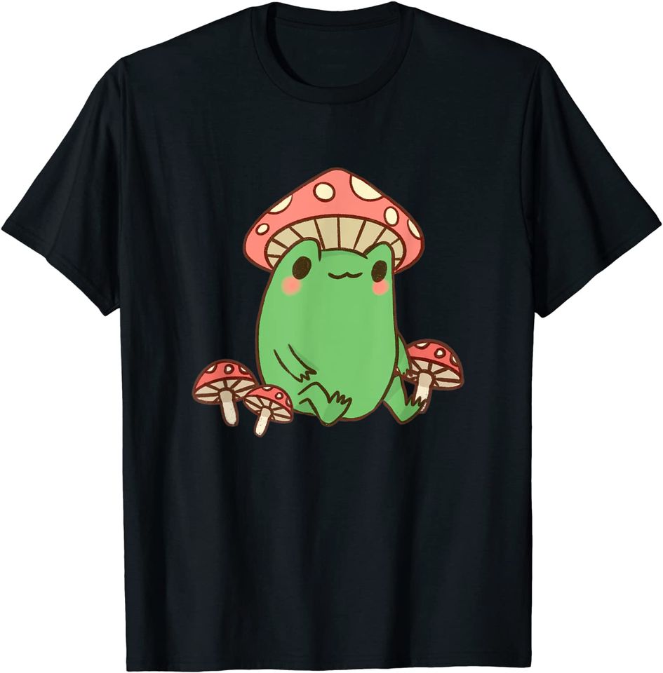 Frog with Mushroom Hat Cottagecore Aesthetic T-Shirt