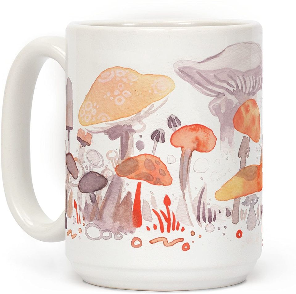Look HUMAN Mushroom Garden Pattern White Ceramic Coffee Mug