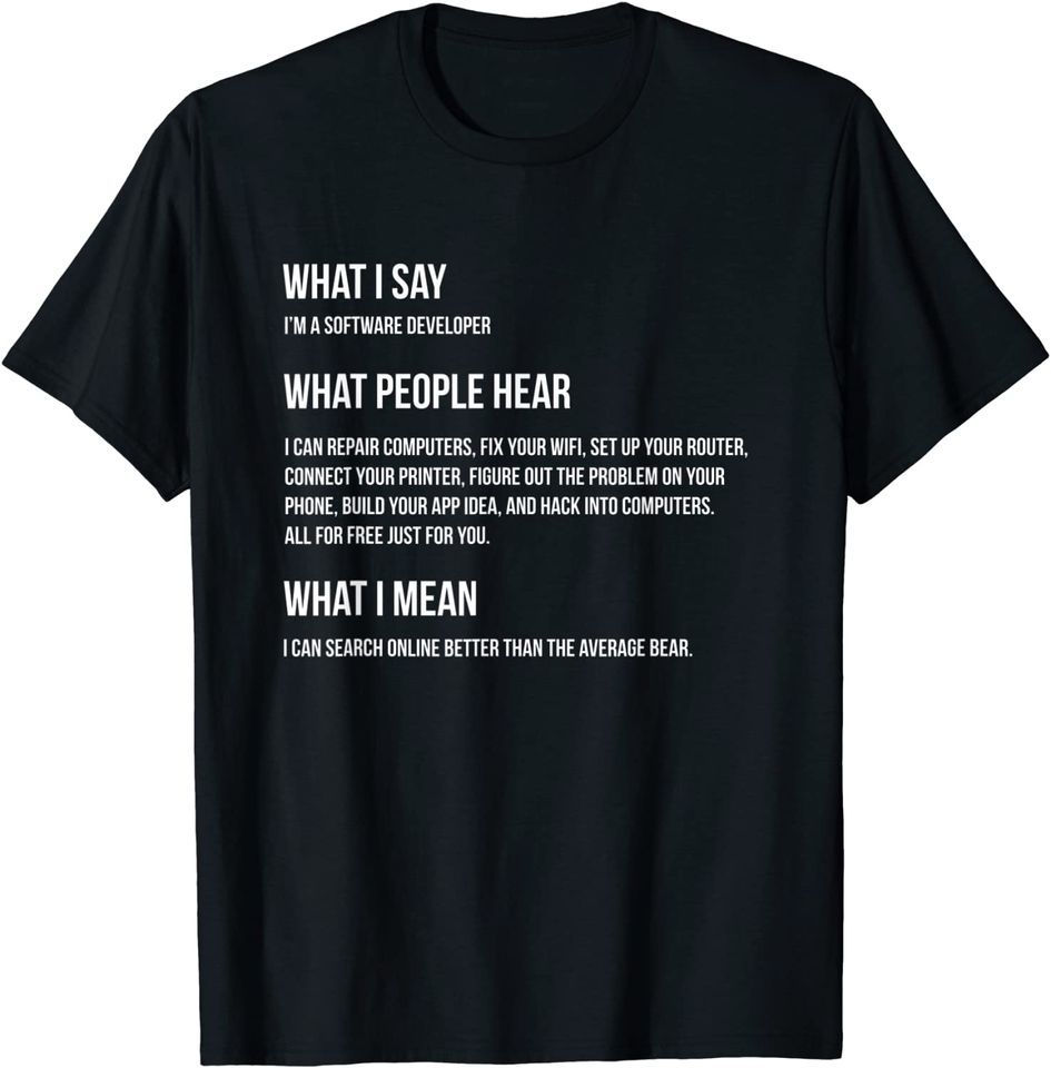 I'm a Software Developer What I Say What I Mean T Shirt