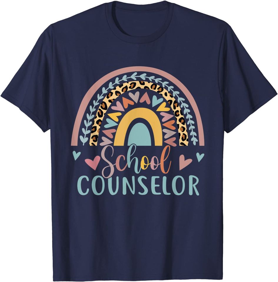 School Counselor Rainbow Leopard Print T-Shirt