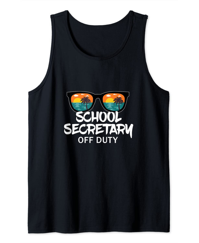 School Secretary Off Duty Teacher Sunglasses Beach Sunset Tank Top