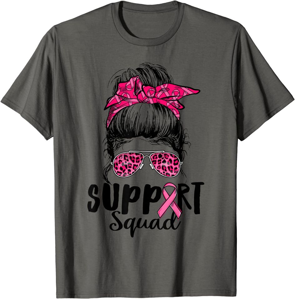 Support Squad Messy Bun Pink Warrior Breast Cancer Awareness T Shirt