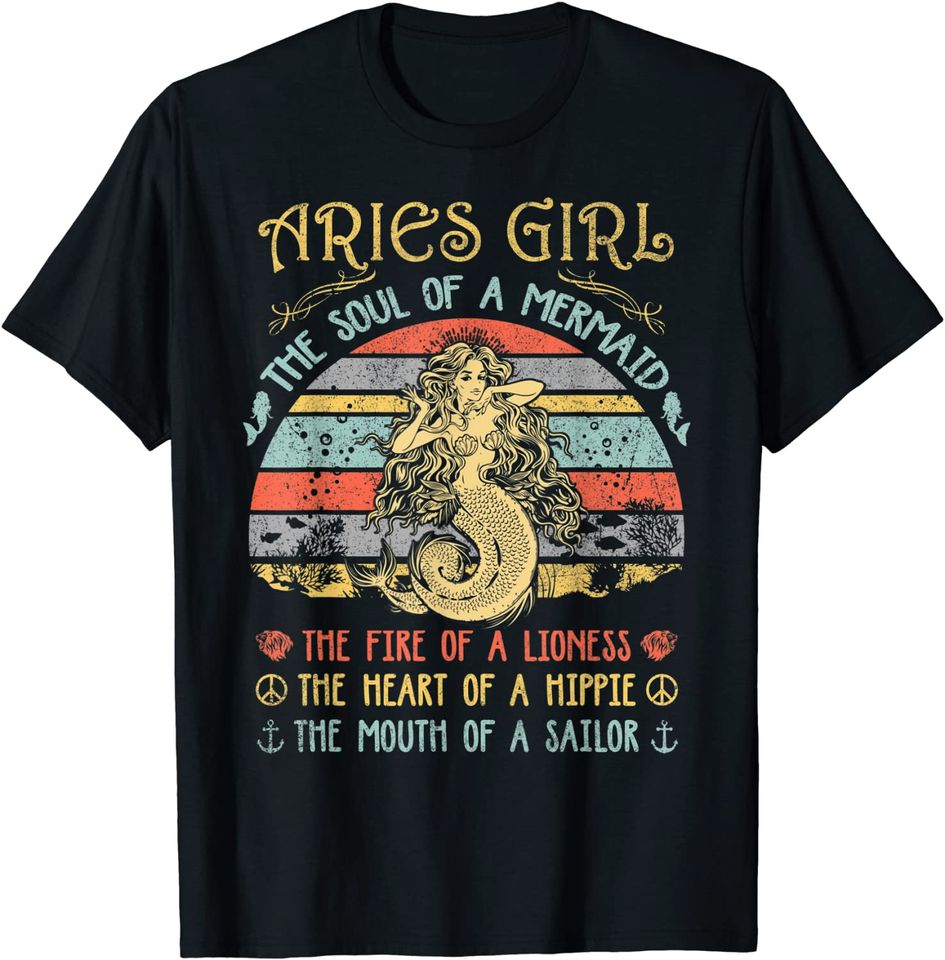 Aries Girl The Soul Of A Mermaid Vintage Birthday T Shirt