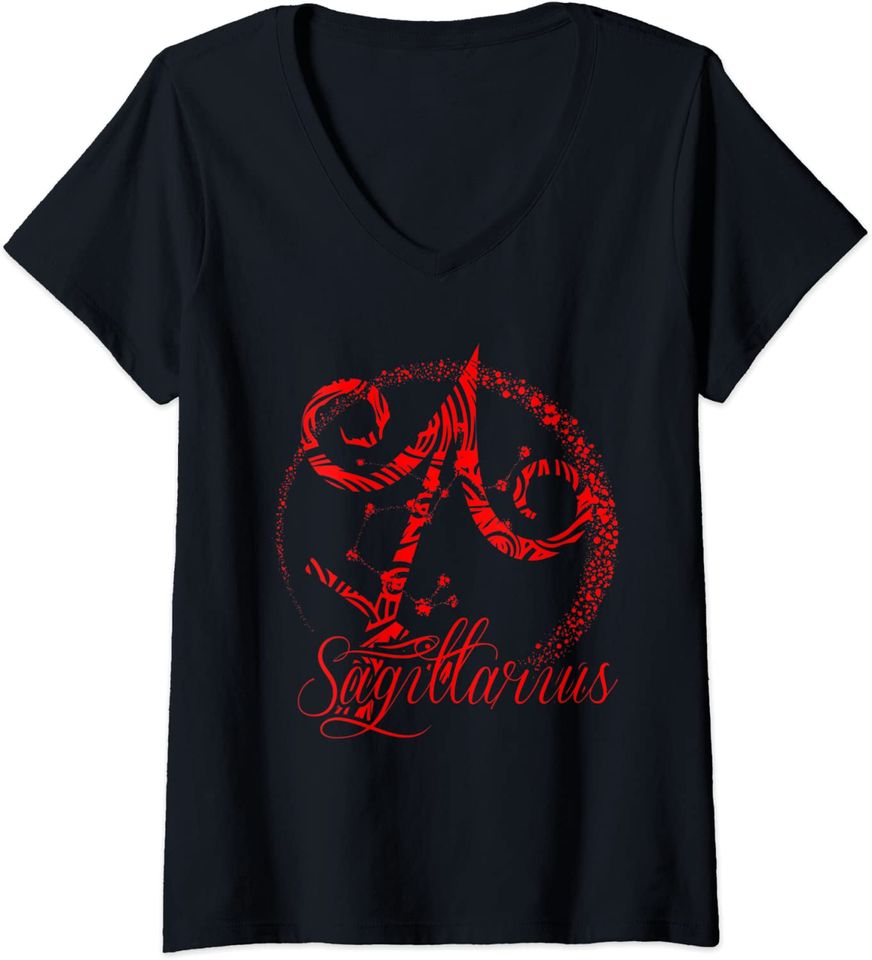 Womens Red Sagittarius Zodiac Sign November December Birthday T Shirt