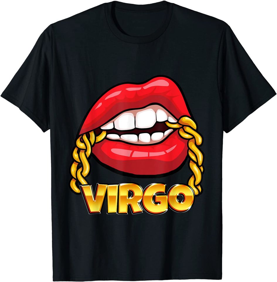 Juicy Lips Gold Chain Virgo Zodiac Sign T Shirt