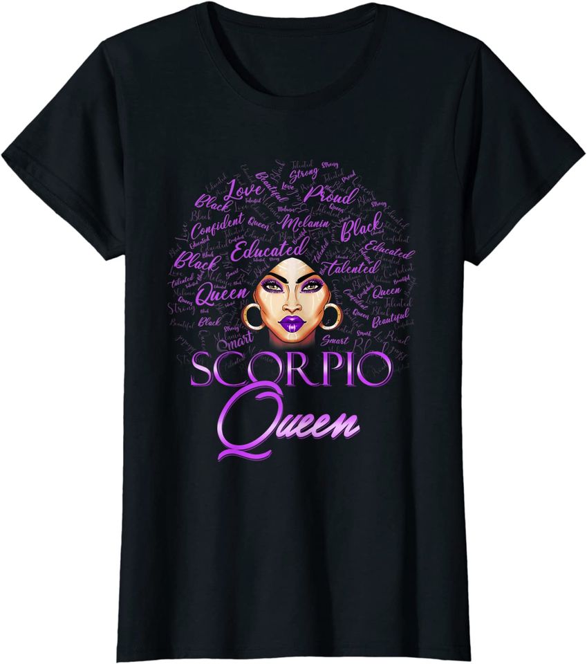 Scorpio Girl Womens Purple Afro Queen Black Zodiac T Shirt