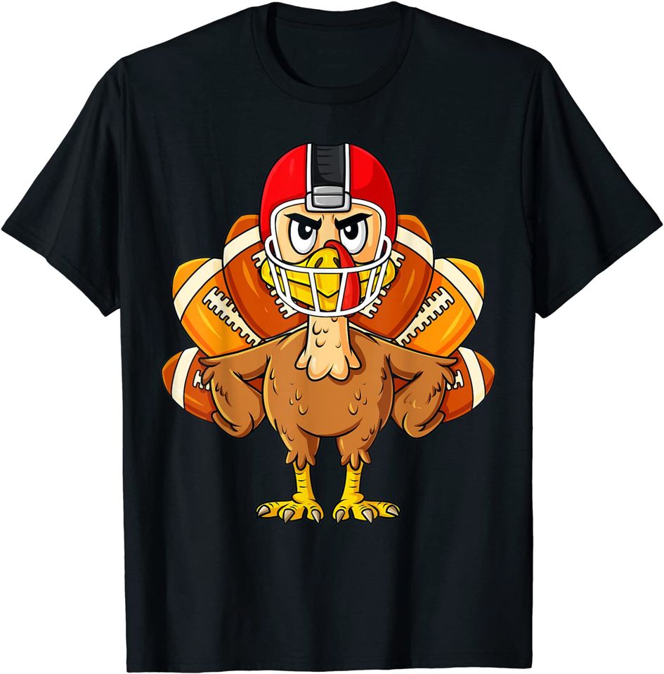 Thanksgiving Turkey Football Player Boys Girls Kids T-Shirt