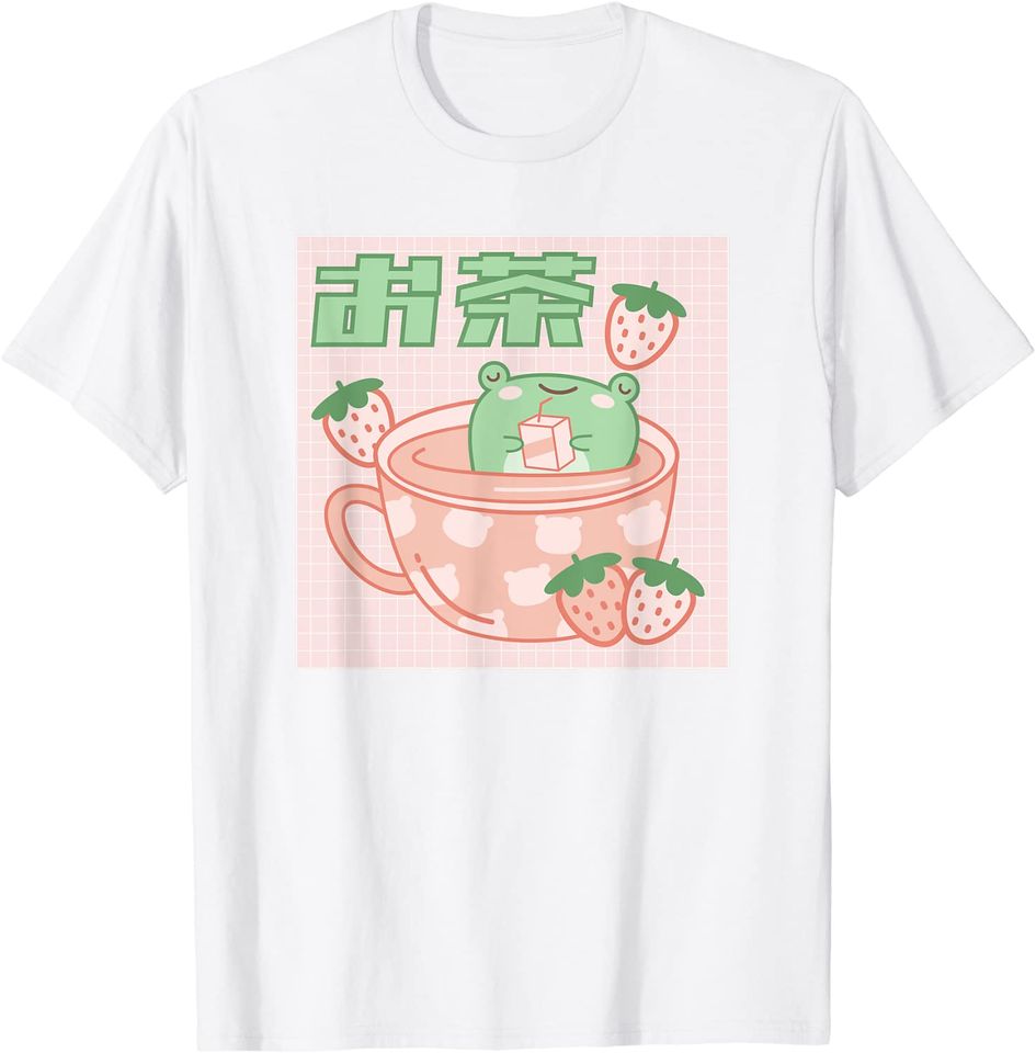 Cute Frog Tea Cup Kawaii Aesthetic Pink T-Shirt