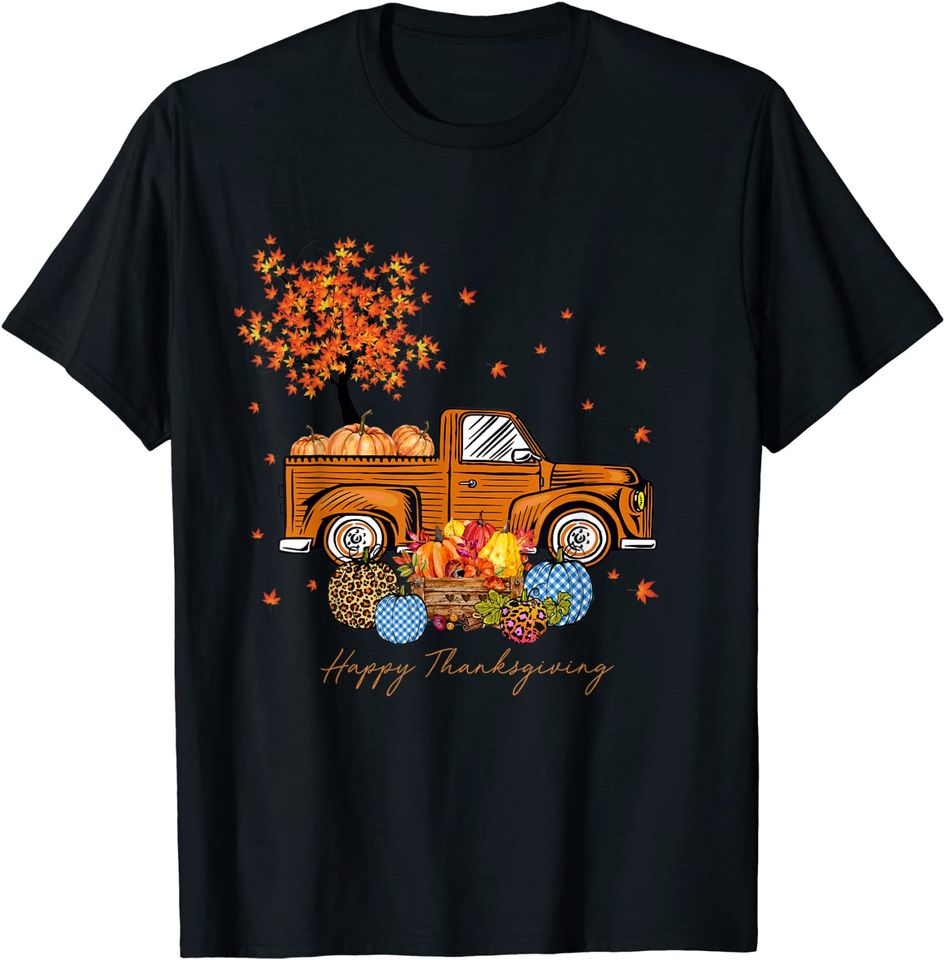 Pumpkins Truck Autumn Leaf Fall  T-Shirt