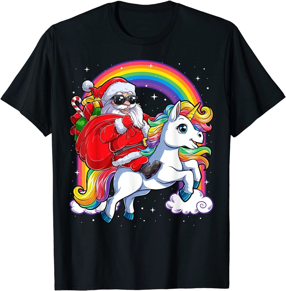 Christmas Santa Riding Unicorn Xmas T Shirt