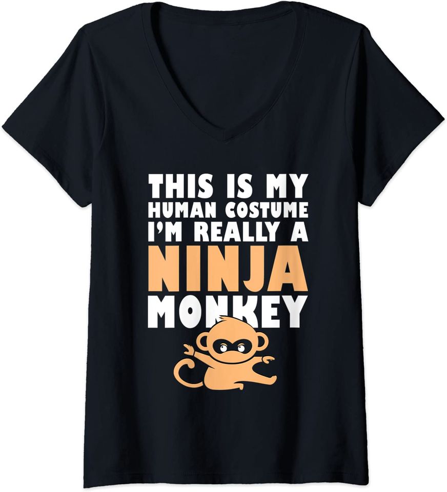 This Is My Human Costume I'm Really A Ninja Monkey V-Neck T-Shirt