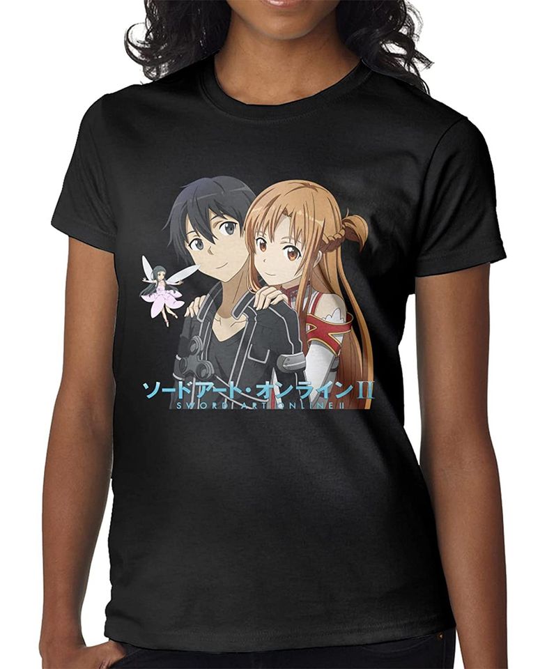 Anime Sword Art Online Kirito and Yuuki Asuna T Shirt Female Round Neck Short Sleeve Fashion Sport Shirts