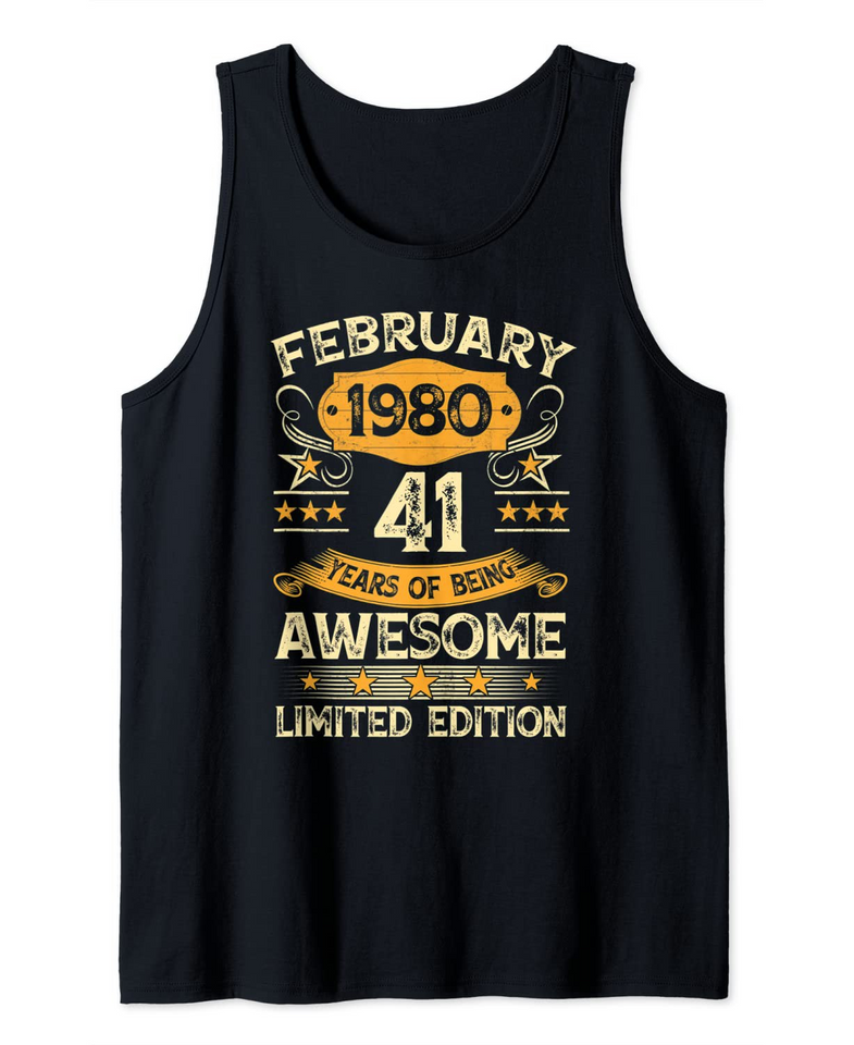 41 Years Old Gift Vintage February 1980 41st Birthday Gift Tank Top