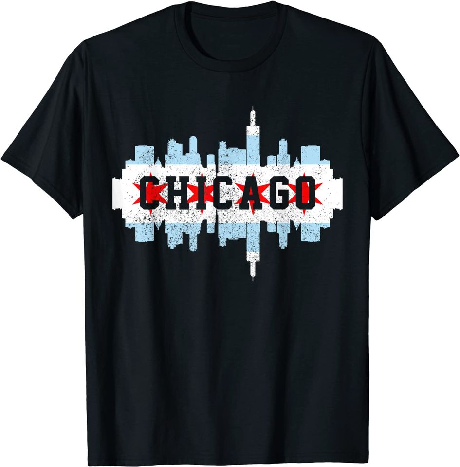 Chicago Skyline Flag City Illinois Souvenir T Shirt