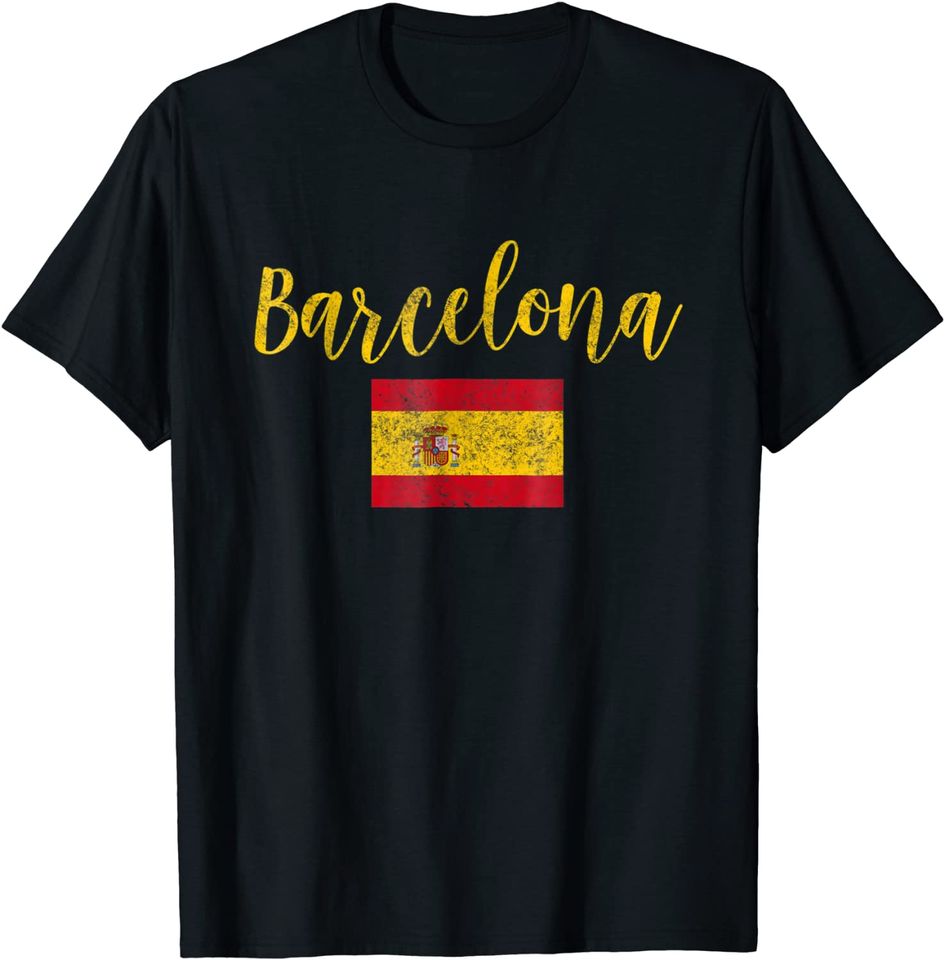 Barcelona T-Shirt Spain Spanish Flag Vintage