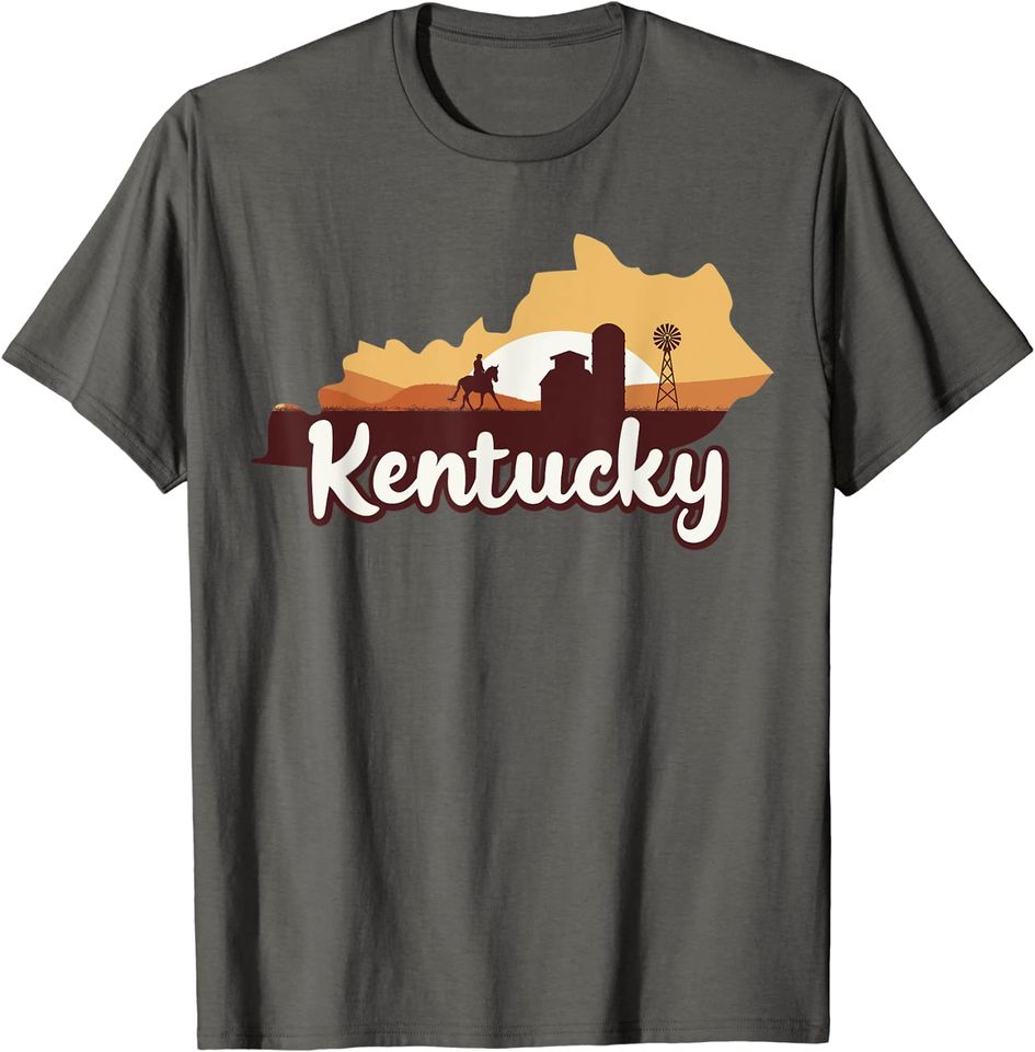 Kentucky Map Horse Riding Cowboy Barn Windmill T Shirt