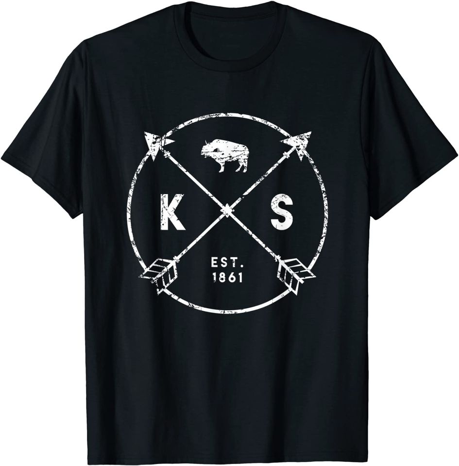 Kansas Adventure Est 1861 Buffalo Arrows Tribal State T Shirt