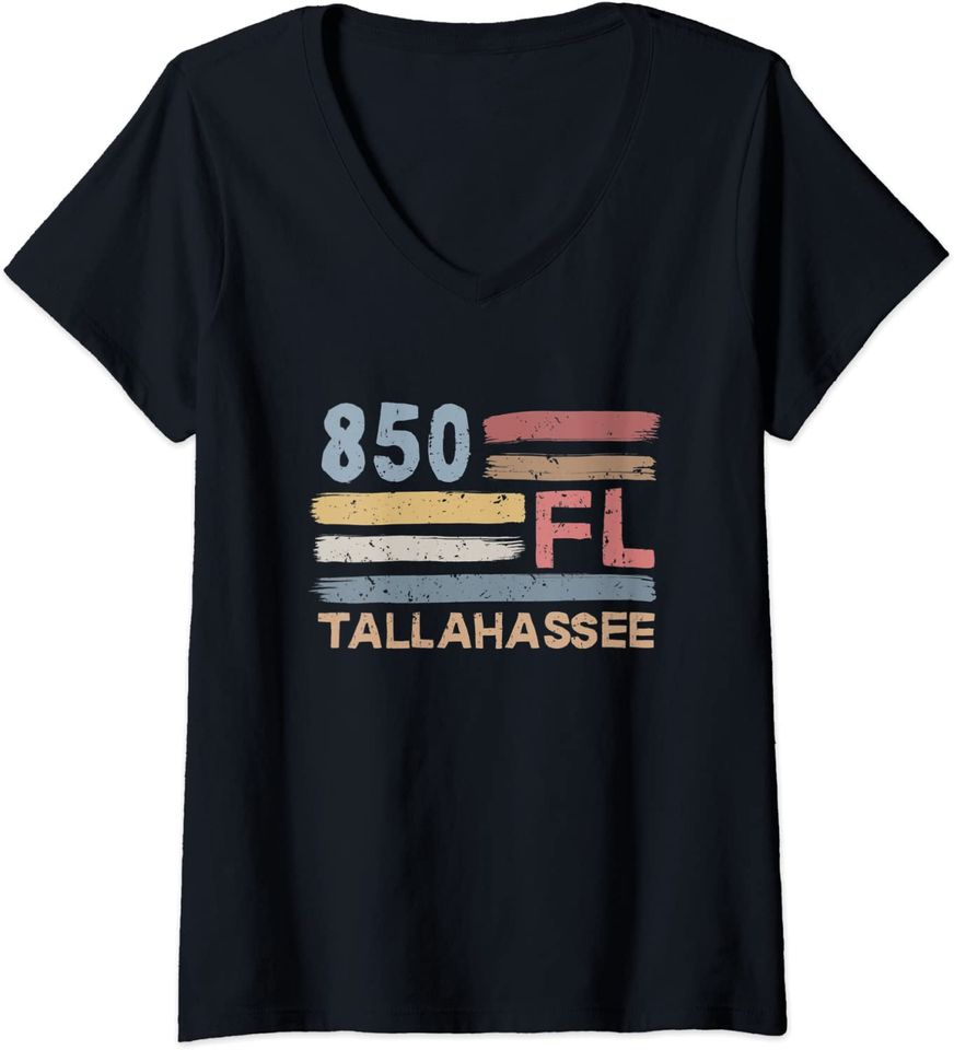 Retro Tallahassee Area Code 850 Residents State Florida V-Neck T-Shirt