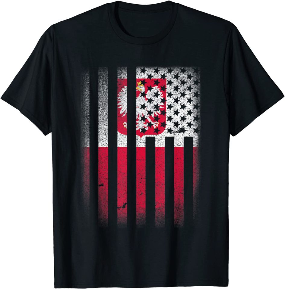 Polish Roots American Grown Poland Usa Flag T Shirt