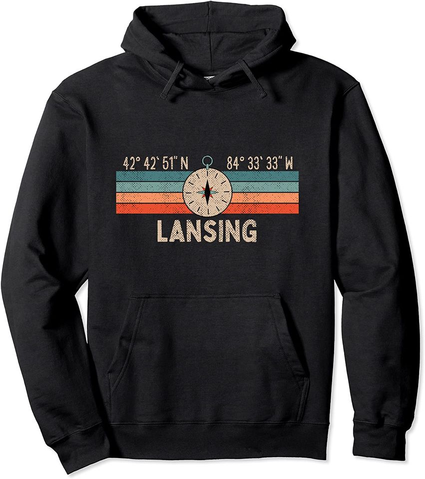 Vintage Lansing Compass Retro Michigan Pullover Hoodie