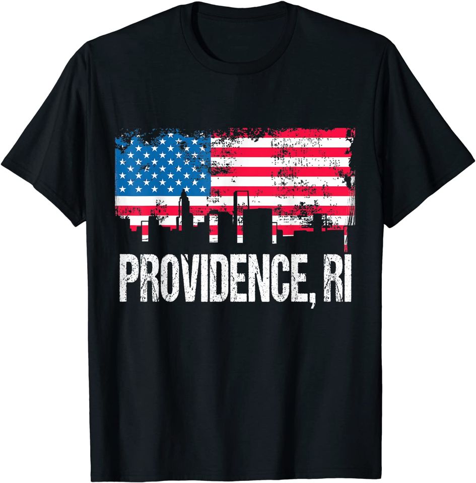 Retro US Flag American City Skyline Providence Rhode Island T Shirt
