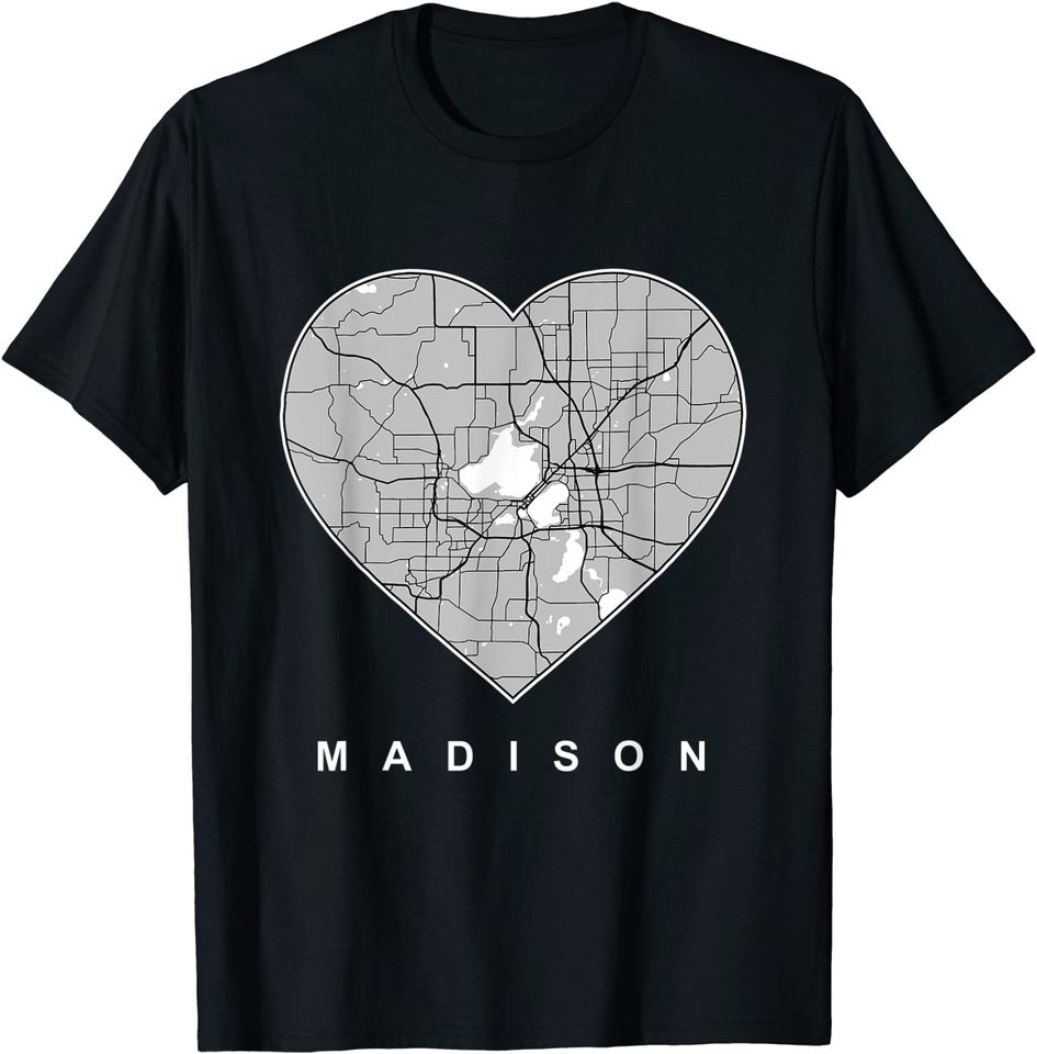 Madison City Map Heart T Shirt