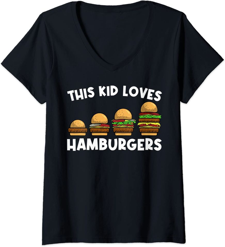 Hamburger Gift Food Pun Cheeseburger Costume For Kids V-Neck T-Shirt